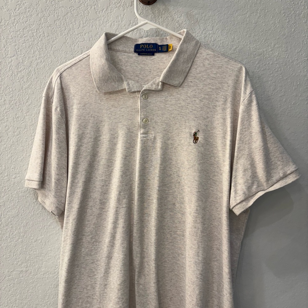 Polo by Ralph Lauren Men's Cotton Soft light Gray Polo Shirt; custom slim